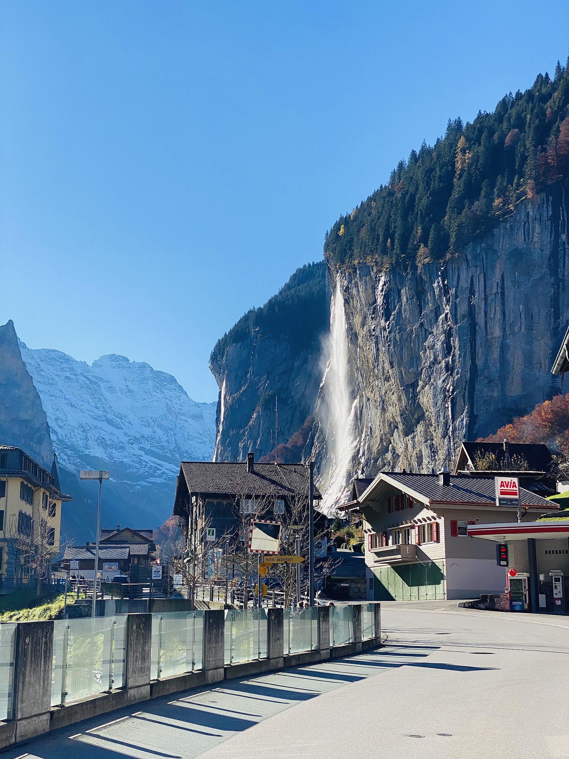 Lauterbrunnen village and Staubbach Falls